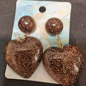 Glittering Heart Drop Earrings